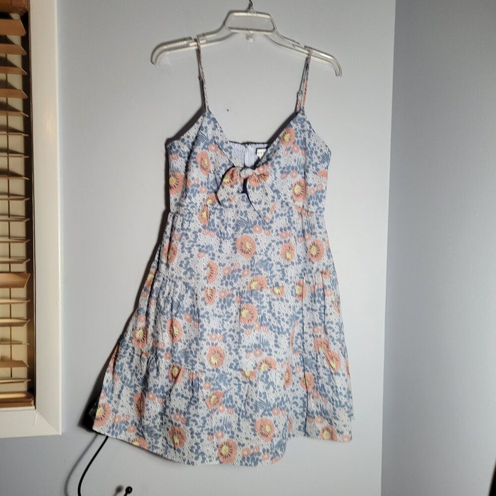 Moodie Baby Blue Pink Peach Front Tie Floral Summer Spring Mini Dress Size M